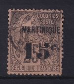 Martinique 1891 postage stamp with value overprint Mi. No. 16 canceled