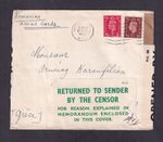1939 COVER TO GREECE WITH RETURN TO SENDER BY THE CENSOR LABEL ATTACHED