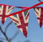 VE Day Union Jack Vintage Cotton Fabric 5M Bunting,Coronation, union flag navy