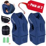 Inflatable Travel Pillow with Raised Bottom Pack of 2 (Blue) Traveling, Napping