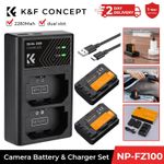 K&F CONCEPT 2280mAh NP-FZ100 Dual USB Battery and 2x Battery Charger for Sony