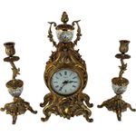 Robert Grant London Rococo Mantel Clock with Candlesticks Gold Brass