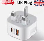 Fast Charging Dual Port Plug 20W - Type C & USB A Charger Adapter for UK Device