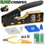 RJ45 Crimp Tool Kit Pass Through All-in-1 Crimper for Cat5 Cat5e Cat6 Connector