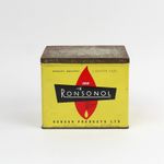 Vintage Ronsonol Lighter Fluid Tin. C1960s. Vibrant Yellow Box with Lid.