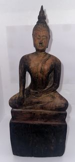 Wooden Statue of Buddha Shakyamuni in Lotus Sitting Position