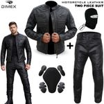 Mens Motorcycle Leather Two Piece Suit Motorbike Riding Jacket + Trousers