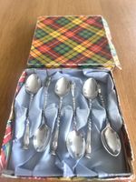 6 Antique John Blyde Demitasse English Spoons Silverplate Twist & Thistle boxed