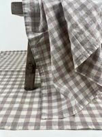 Set of 2 Beige Gingham Check Stonewashed 100% Linen Kitchen Tea Towels