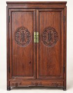 Chinese Hongmu Hardwood Two Door Cabinet Carved Shou Longevity 137cm