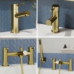 Brantley Modern Basin Mono Mixer & Bath Shower Mixer Tap Pack Brushed Brass Gold