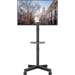 Mobile TV Stand on Wheels, Rolling TV Cart with Media Shelf, TV Mount Stand
