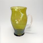 Vintage Mid Century Jug Olive Green Hand Blown Glass Pitcher Jug Vase Cocktail