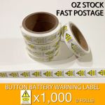 2 Rolls of 500 x Button Battery inside this product Sticker Warning Label