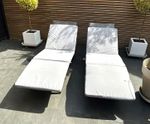 2x Reclining Sun Loungers Grey Rattan Frame with White Cushions Included