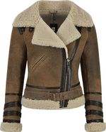 Ladies Real Shearling Sheepskin Jacket Vintage Worn Look Fur Biker Style LAURA