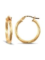 Real 9ct yellow gold 20 mm round-tube twisted creole Hoop Earrings 0.8 Grams