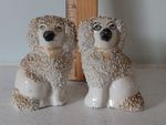 Antique Staffordshire King Charles Spaniel Dogs Pair Mid Century Confetti Fur