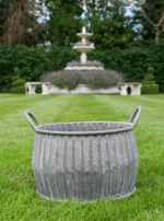 Vintage Style Galvanised Metal Round Ribbed Dolly Tub Garden Planter Pot