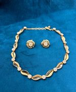 Vintage Trifari Necklace Earring Set Rhinestone Faux Pearl Clip On Adjustable