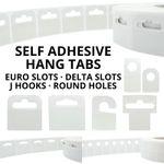 Self Adhesive Hang Tabs Euro Slot Delta J Hook Display Hanging Sticky Tab Retail