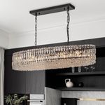 Modern Crystal Chandelier 10-Light Linear Oval Pendant Light For Kitchen Island