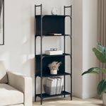 Bookshelf 5-Tier Black Engineered Wood Powder-Coated Steel 60.5x24x166.5cm Shelf