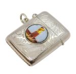 Art Deco Sterling Silver & Enamel Golfing Vesta Case Antique c1930