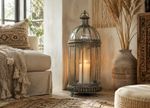 Large Moroccan Lantern 80cm Metal Glass Floor Candle Holder Vintage Kasbah Style