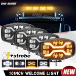 4PCS 10" Jumbo Oval LED Spot Lights w/White Amber DRL 12V 24V For Truck Van SUV