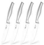 Steak Knife Set of 4 - Stainless Steel Sharp Serrated Blades - Ergonomic Handle