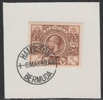 BERMUDA 1921 KG5 TERCENTENARY 1/4d  on piece with MADAME JOSEPH FORGED POSTMARK