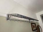 Vintage 50s Mid Century Aluminium String Coat Rack Hat Shelf 8 Sliding Hooks 33”