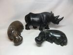 Group Hand Carved African Hippo Rhino Polished Soapstone Hippopotamus Shona ?