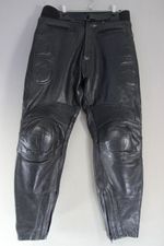 OSX BLACK LEATHER BIKER TROUSERS WITH CE KNEE ARMOUR: WAIST 36"/INSIDE LEG 29"