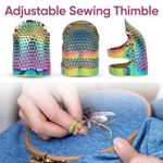 4x Rainbow Sewing Thimbles Adjustable Metal Finger Shield Tools for Quilting