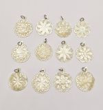 12x ANTIQUE JERUSALEM CARVED MOTHER OF PEARL STAR / FLOWER PENDANTS c1900