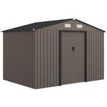 9x6FT Metal Garden Shed Outdoor Storage Galvanised Steel Sliding Door Brown