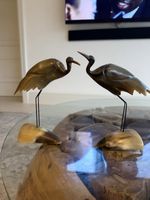 Stunning Pair Of Storks Carved From Horn - The Work On These Is Breathtaking