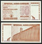 Zimbabwe 50 Billion Dollars Note Special Agro-Cheque 2008 UNC Rare P-63