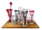 PIMM'S Serving Set Plastic Jug Tea Pot & Twizzlers Wooden Tray 4 Glasses Summer