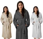 Ribbed Terry Towelling Bathrobe 100% Cotton Unisex Hooded Dressing Gown 2 Pocket