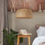 Natural Rattan Lampshade Light Shade Domed Pendant Living Room Lamp LED Bulb
