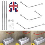 UK Stainless steel Shower Curtain Rail Adjustable U L Shape Corner Curtain Pole