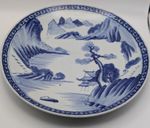 Japanese Blue White Porcelain Charger Mountain Landscape Plate 14"