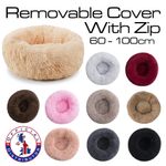 Round Fluffy Pet Bed Zip Removable Washable Cover Dog Cat Puppy Plush Cushion