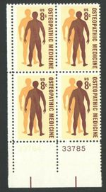 Vintage UnUsed US Postage Stamps Block 8 Cent Stamps OSTEOPATHIC MEDICINE