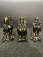 Set of 3 Bronze Colour 3 Gods - Feng Shui Three Deitie Fuk Luk Sau Statues. EC