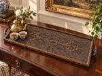 Grand Vintage Hand-Carved Wooden Serving Tray Ornate Metal Handles 61cm