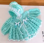Stunning Hand Crocheted Baby Girl Cardigan And Bonnet 0.3 Months 💚
